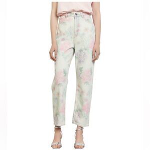 Sandro - Cropped Floral-Print High-Rise
Straight-Leg Jeans - Green - FR 36